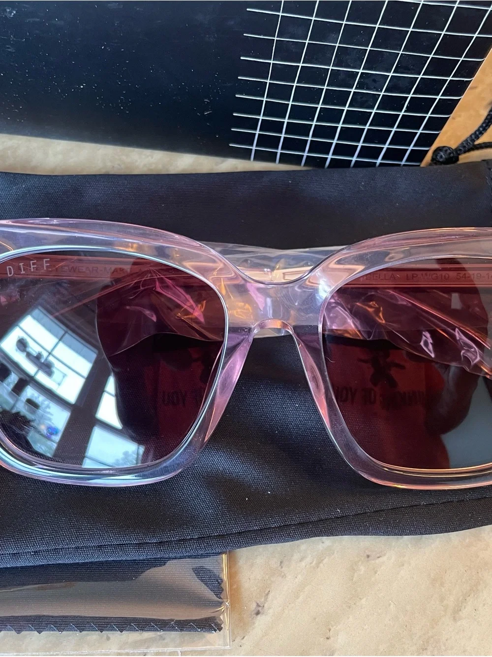 DIFF Eyewear Bella Transparent Pink Square Sunglasses with Tinted Lenses